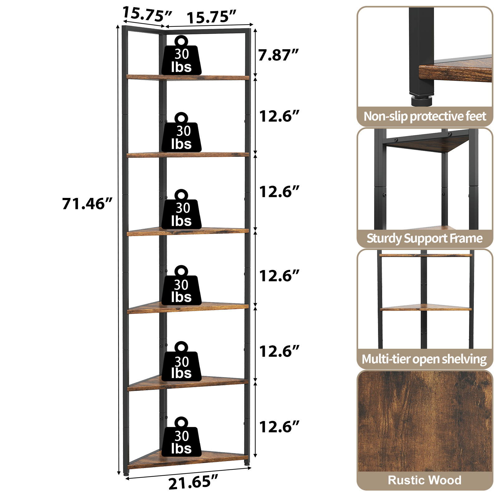 Rustic 6-Tier Corner Shelf